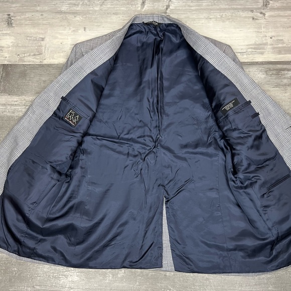 Jos A Bank Signature Grey, White & Yellow Plaid Silk Blazer 43R - Picture 4 of 6